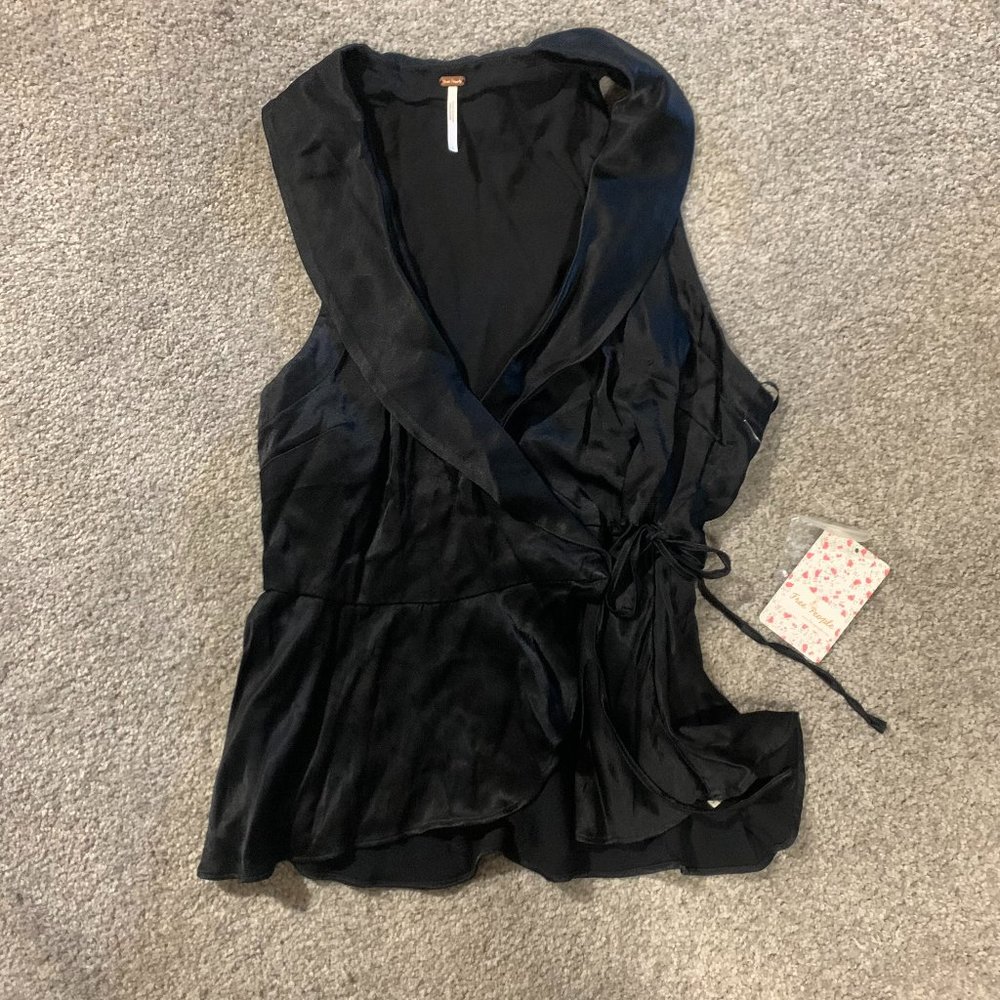 NWT: Free People Black Satin Wrap Vest with Tie | Size: 4